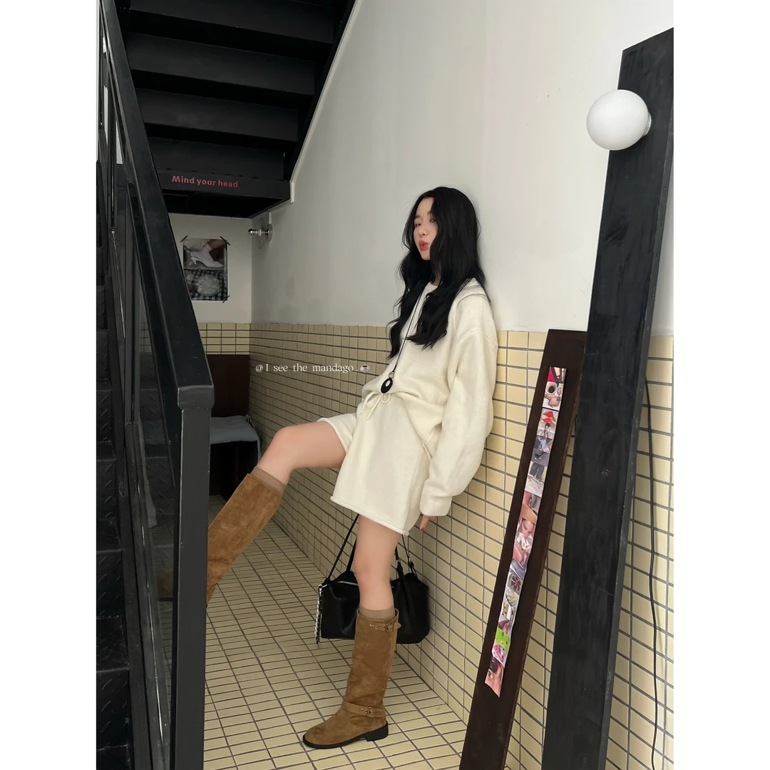L-2200#【很难不心动】韩版ins风金属皮带扣磨砂西部靴