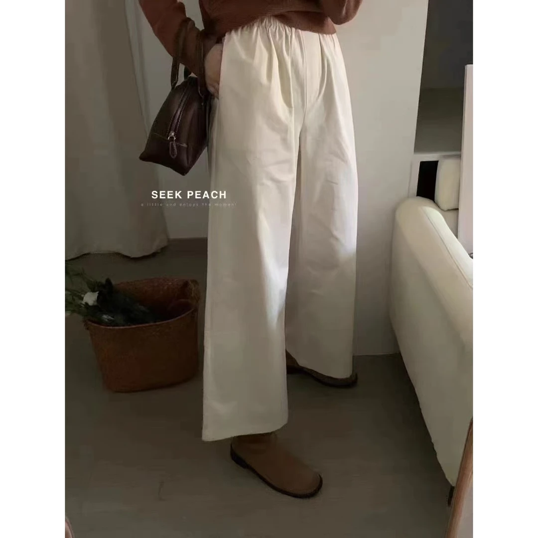 L-29275#OUUR#韩版时尚简约百搭松紧要阔腿休闲裤（福利）