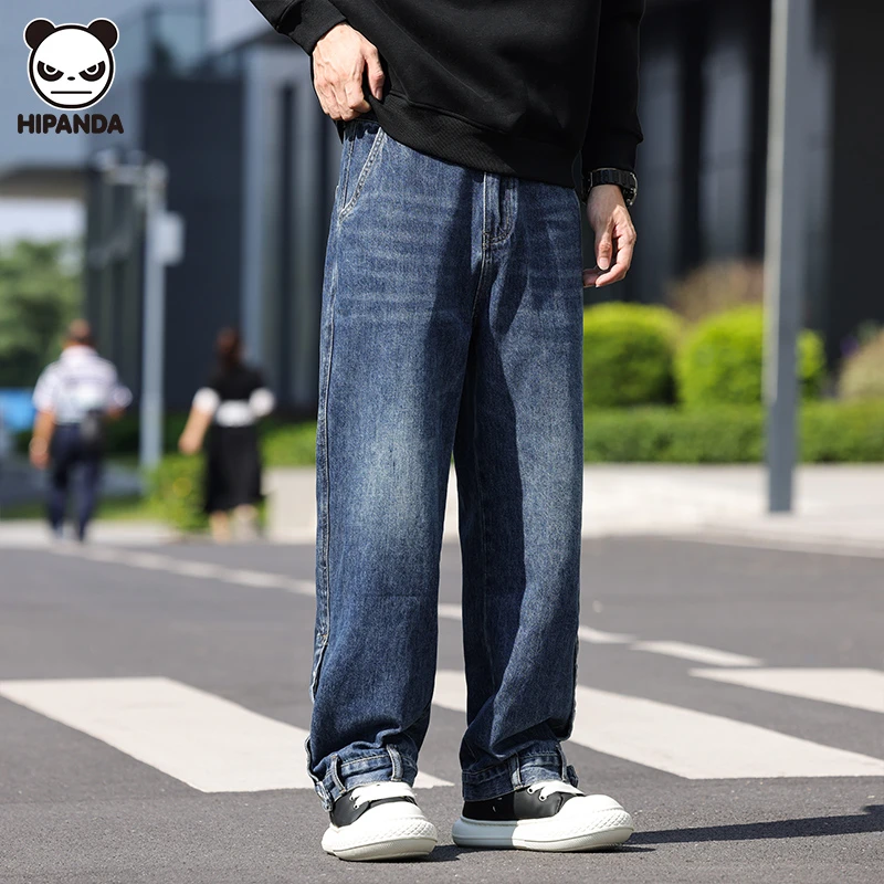 Hi Panda秋季爆款高端牛仔裤男士宽松休闲百搭复古水洗直筒长裤子