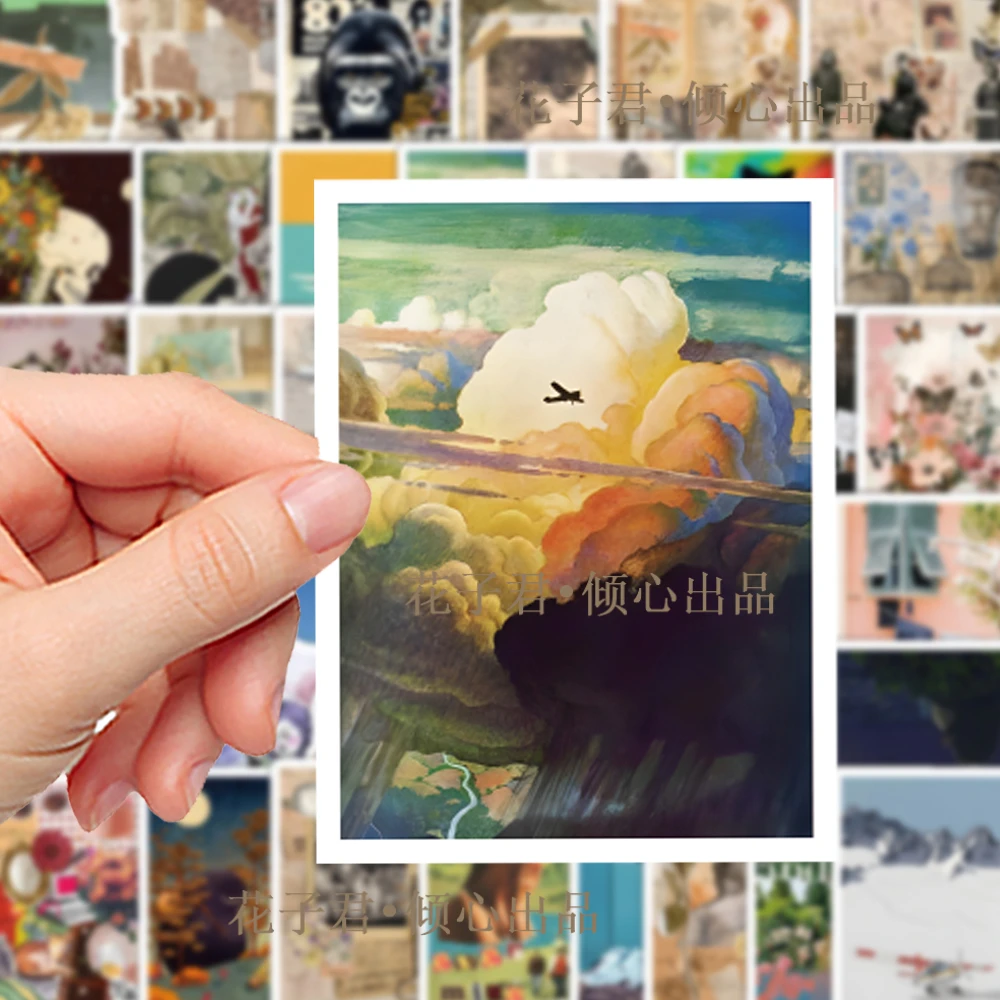 50张美式复古邮票贴纸ins风文艺高级感创意装饰手账桌面素材贴画