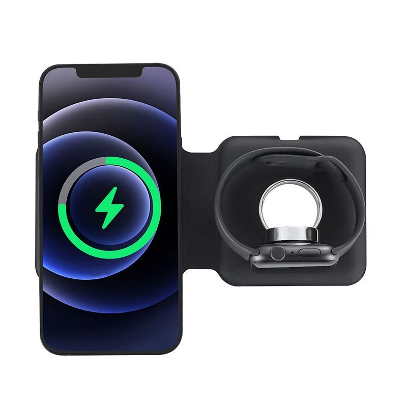 适用苹果1415MagSafe双项applewatch无线充电器磁吸15W快充二合一