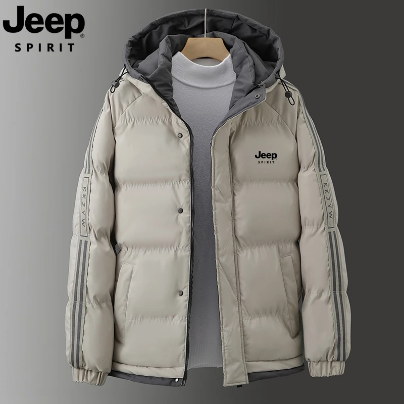 JEEP吉普男士冬季新款连帽棉衣简约百搭男大码外套厚棉袄防寒棉衣