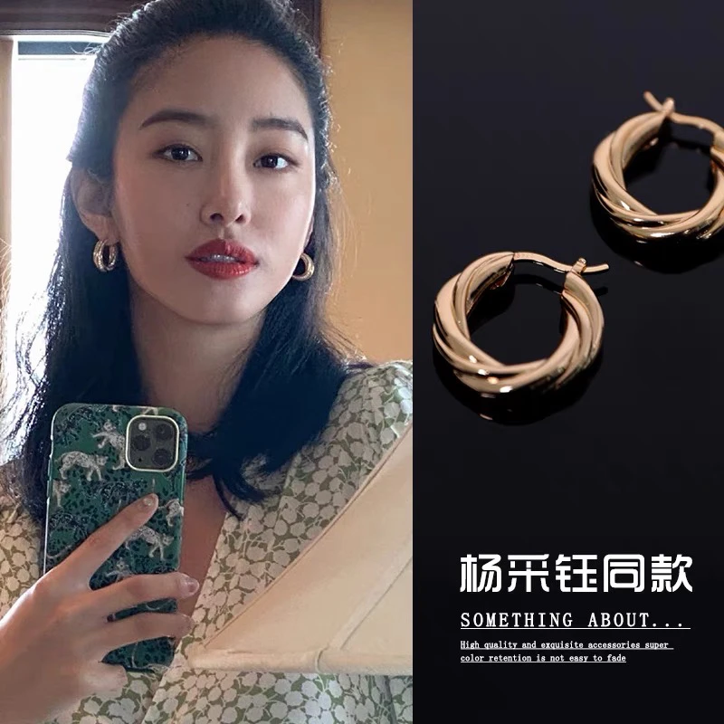 钛钢耳饰 Q189杨采钰同款麻花轻奢重工ins耳环圈圈素圈港风