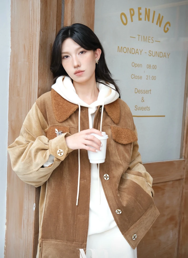 mithworld灯芯绒拼接棉服夹克外套