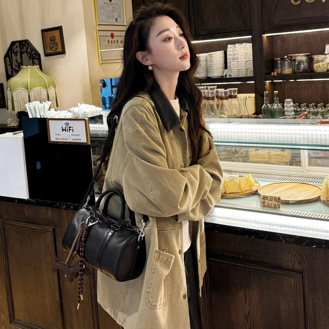 波士顿包头层牛皮女包真皮手提包小包植鞣革包包枕头包休闲斜挎包