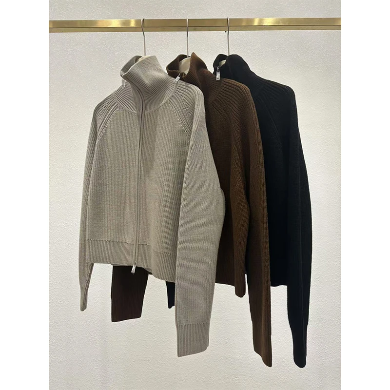 单鱼鳞拉链羊毛开衫7198