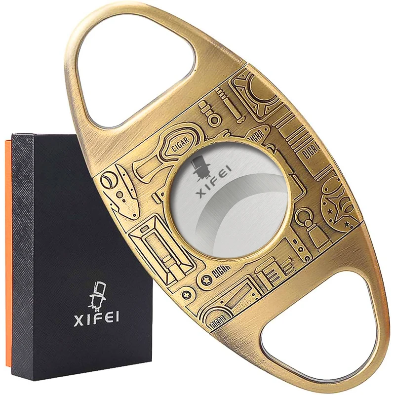 雪茄剪刀便携式不绣钢雪茄钳V型锋利开孔器工具雪茄刀古铜色