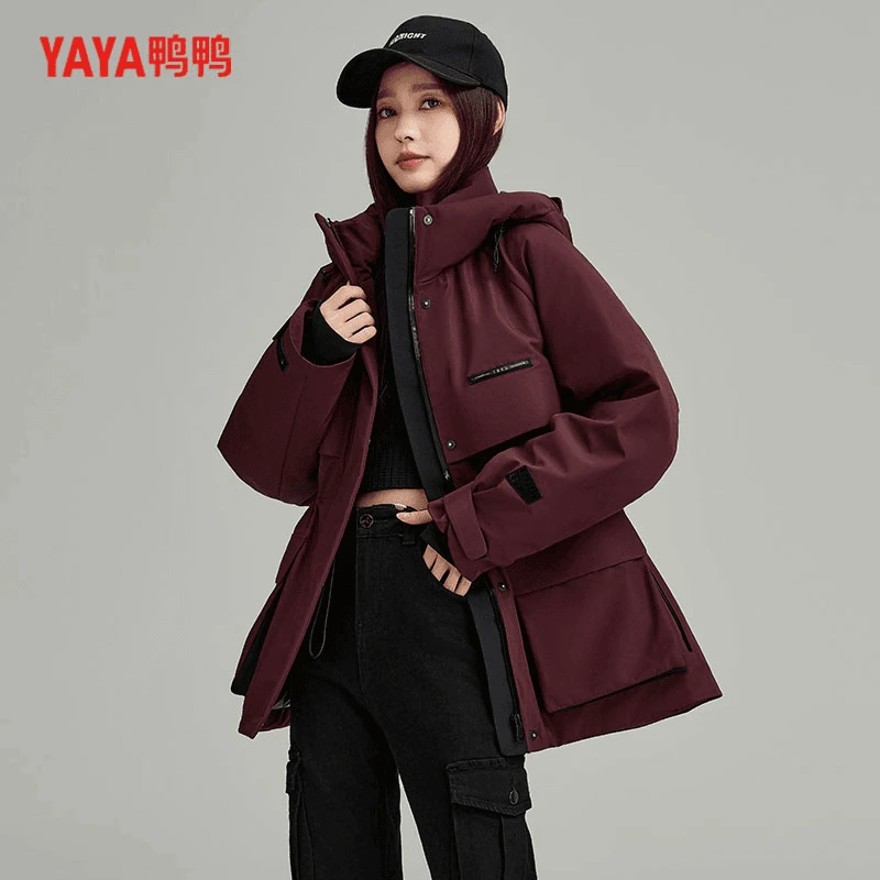 YAYA/鸭鸭时尚高级感轻户外百搭收腰女士撞色羽绒服