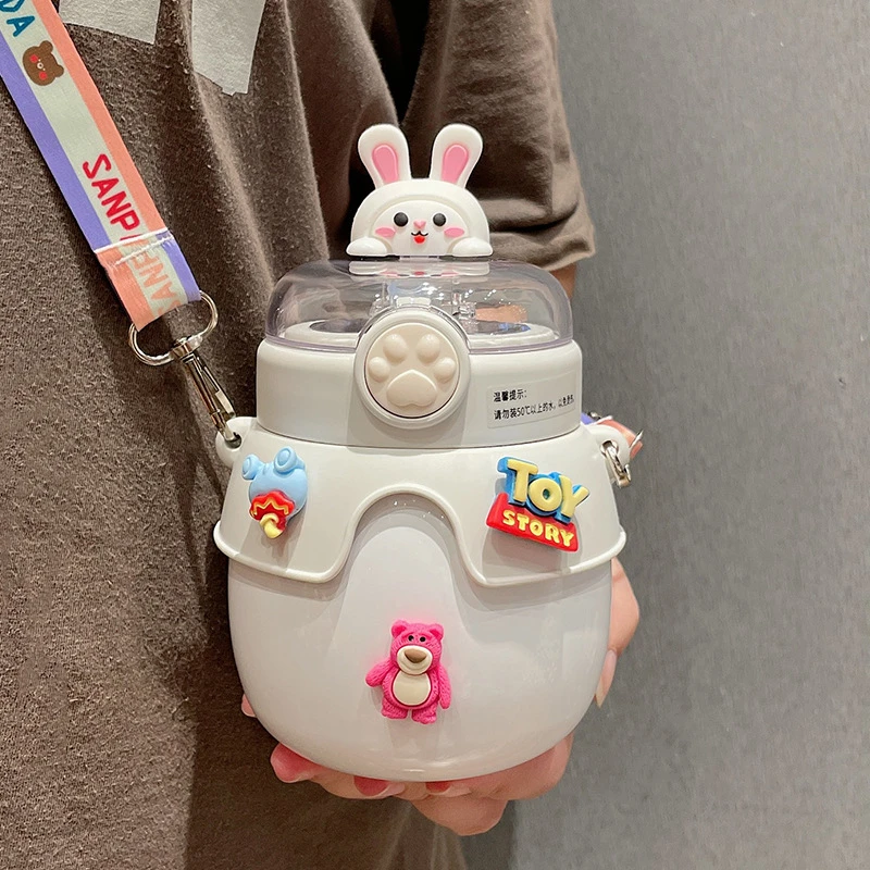 可爱大容量不锈钢真空保温杯网红小萌熊嘟嘟学生吸管水杯便携简约