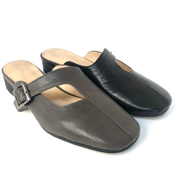 马皮包头拖鞋外穿百搭一字扣懒人一脚蹬半拖鞋舒适透气穆勒拖方头