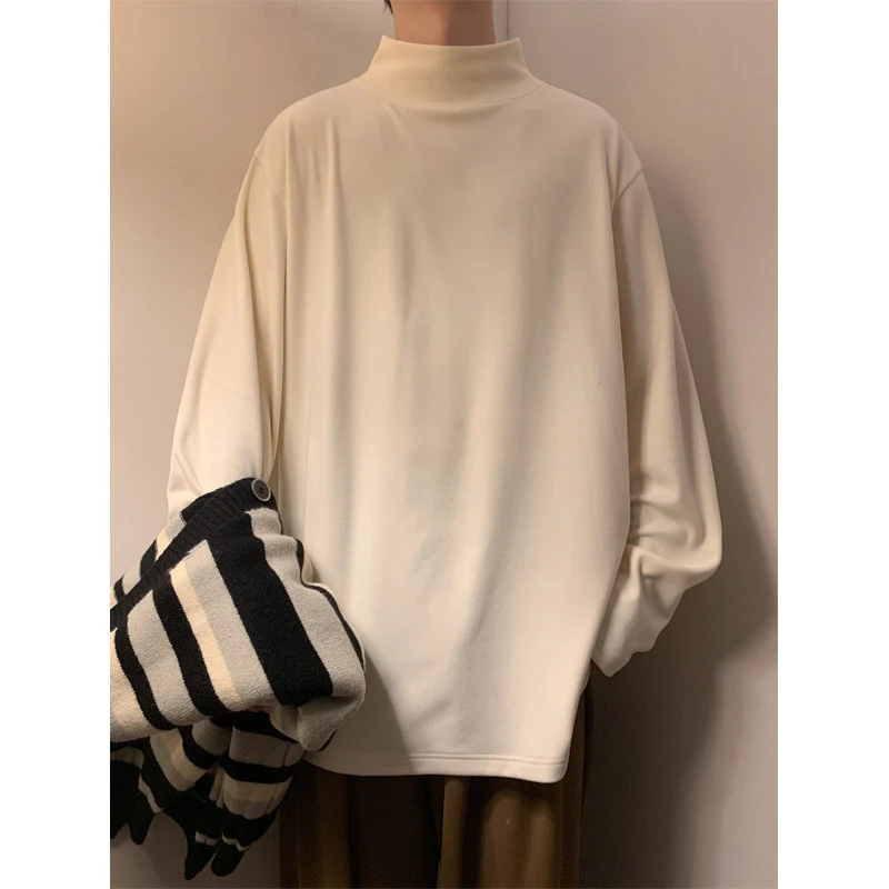 MAX冬季新款重磅美式半高领保暖德绒打底男宽松休闲内搭长袖圆领