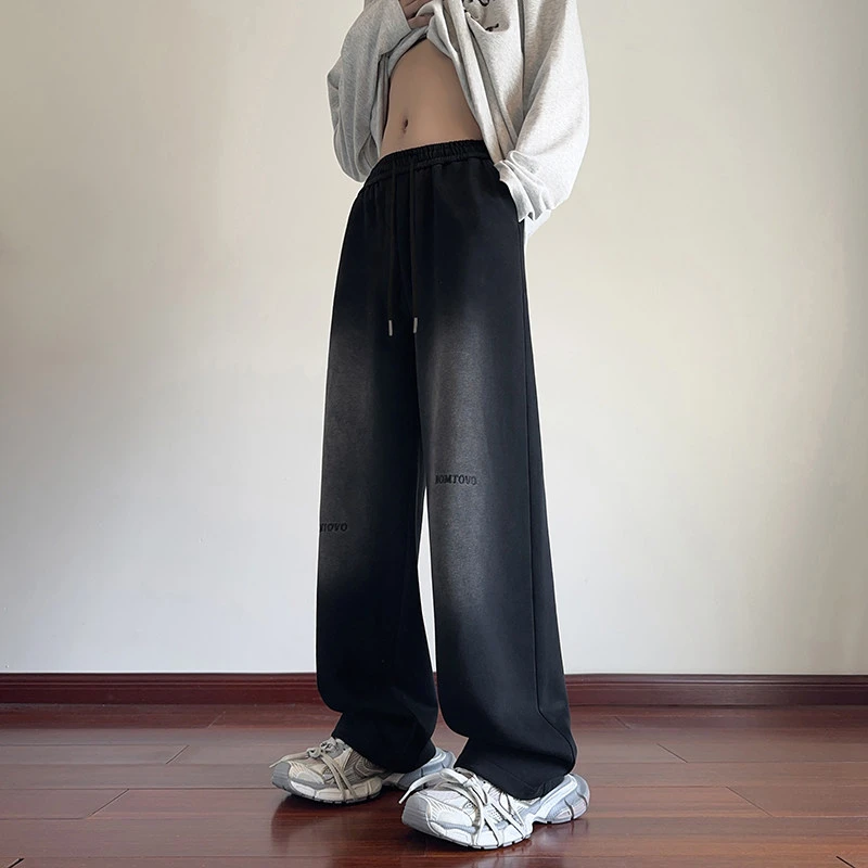 美式重磅水洗刺绣卫裤男设计小众宽松直筒阔腿休闲裤潮牌宽松