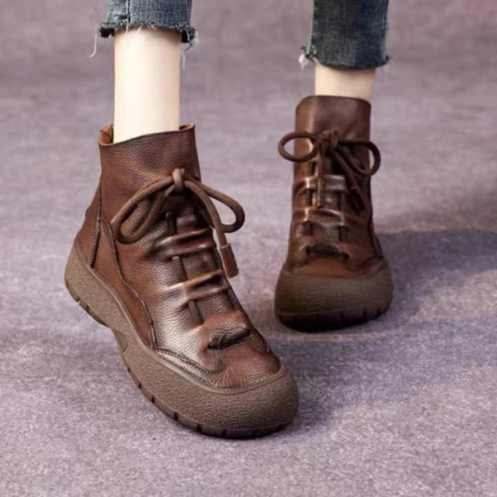 999-1秋冬季新款时尚牛皮加绒厚底舒适百搭休闲女士马丁靴棉