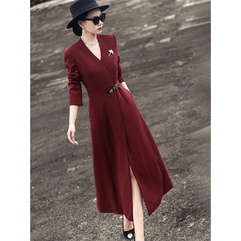 兰瑟儿秋季新款气质名媛优雅长袖西装连衣裙女775CL2107