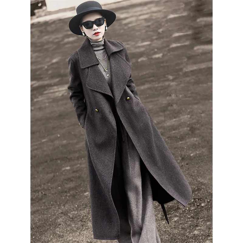 MEXCOCO/兰瑟儿秋冬新款大衣绵羊毛中长收腰绑带显瘦外套M4WE0241