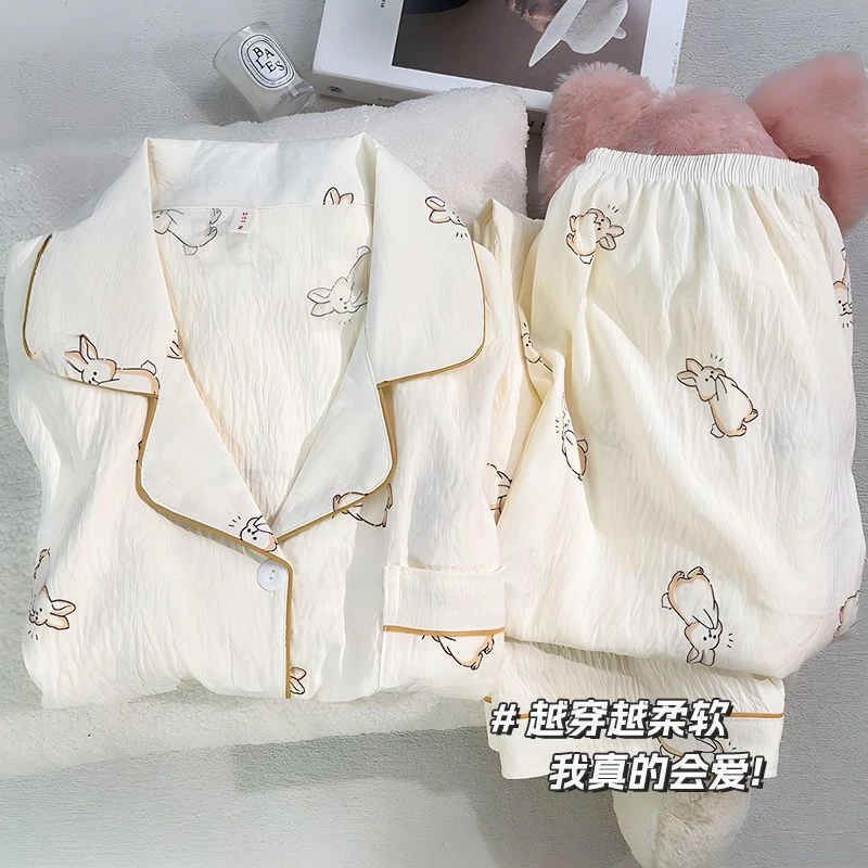 云朵棉奶白小兔秋冬季睡衣女德绒爆款2025新款家居服长袖长裤套装