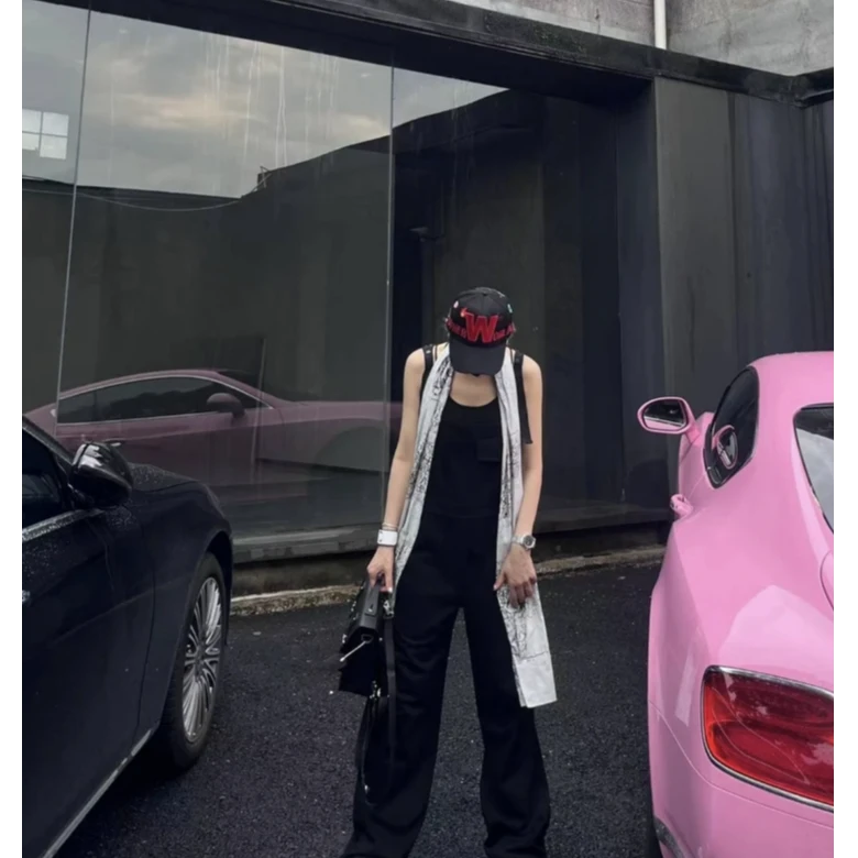 配腰带宽松休闲直筒背带裤 QE33F120