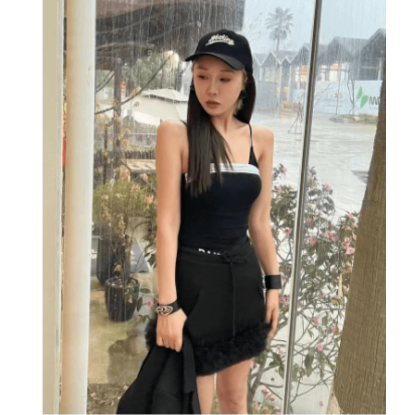 立体杯垫字母吊带上衣JEC88066