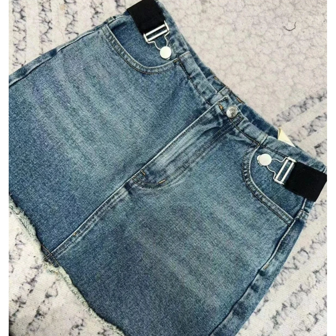 new可脱卸弹力撞色腰带显瘦蓝色水洗防走光内衬牛仔短裙JEC90022