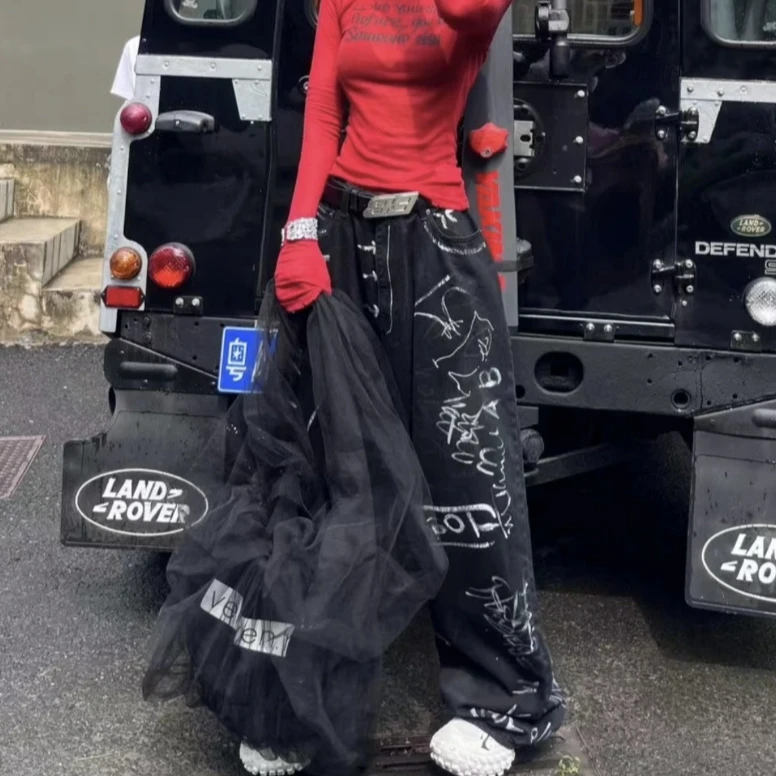 NEW字母涂鸦印花宽松阔腿牛仔裤 QE33K1991