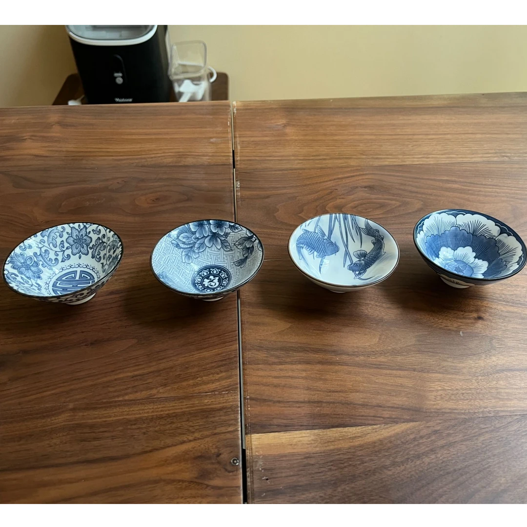 憨憨专选-青花斗笠杯-花色随机4个