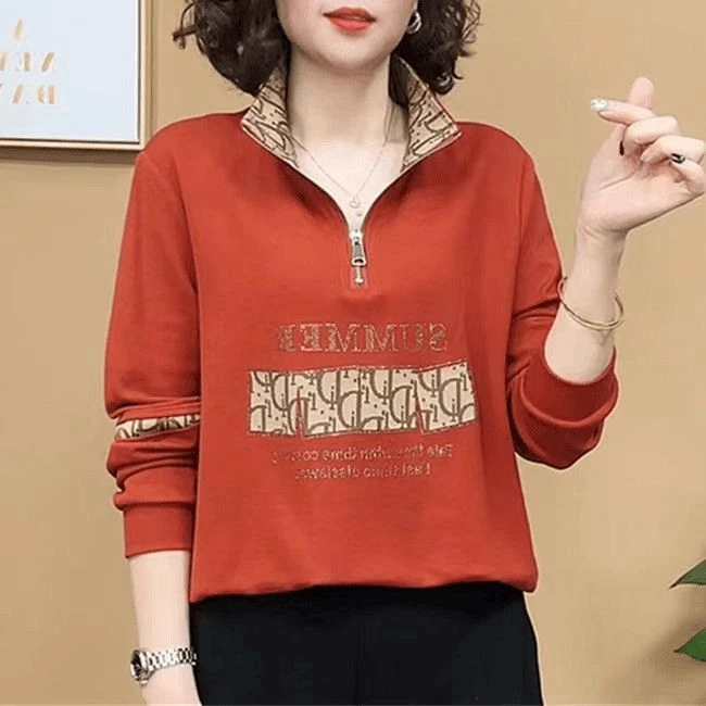 2024秋季新款半拉链亮钻字母卫衣宽松显瘦时尚减龄时尚休闲上衣女