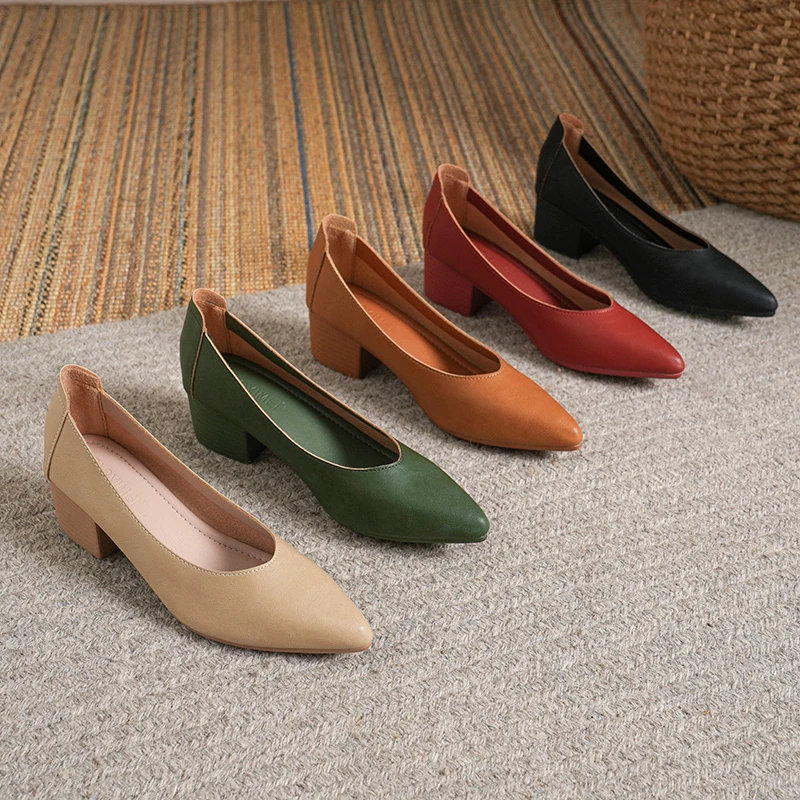 真皮牛皮黑色平底软底粗跟职业面试上班工装不累脚久站舒适女单鞋