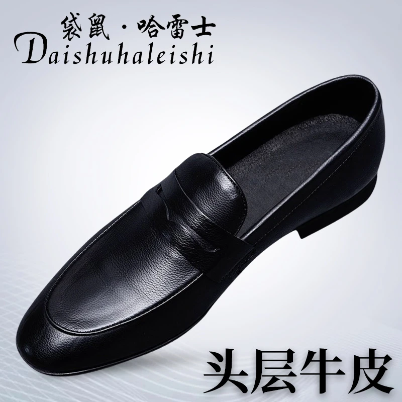 袋鼠哈雷士品牌真牛皮商务休闲百搭软底舒适男鞋6505