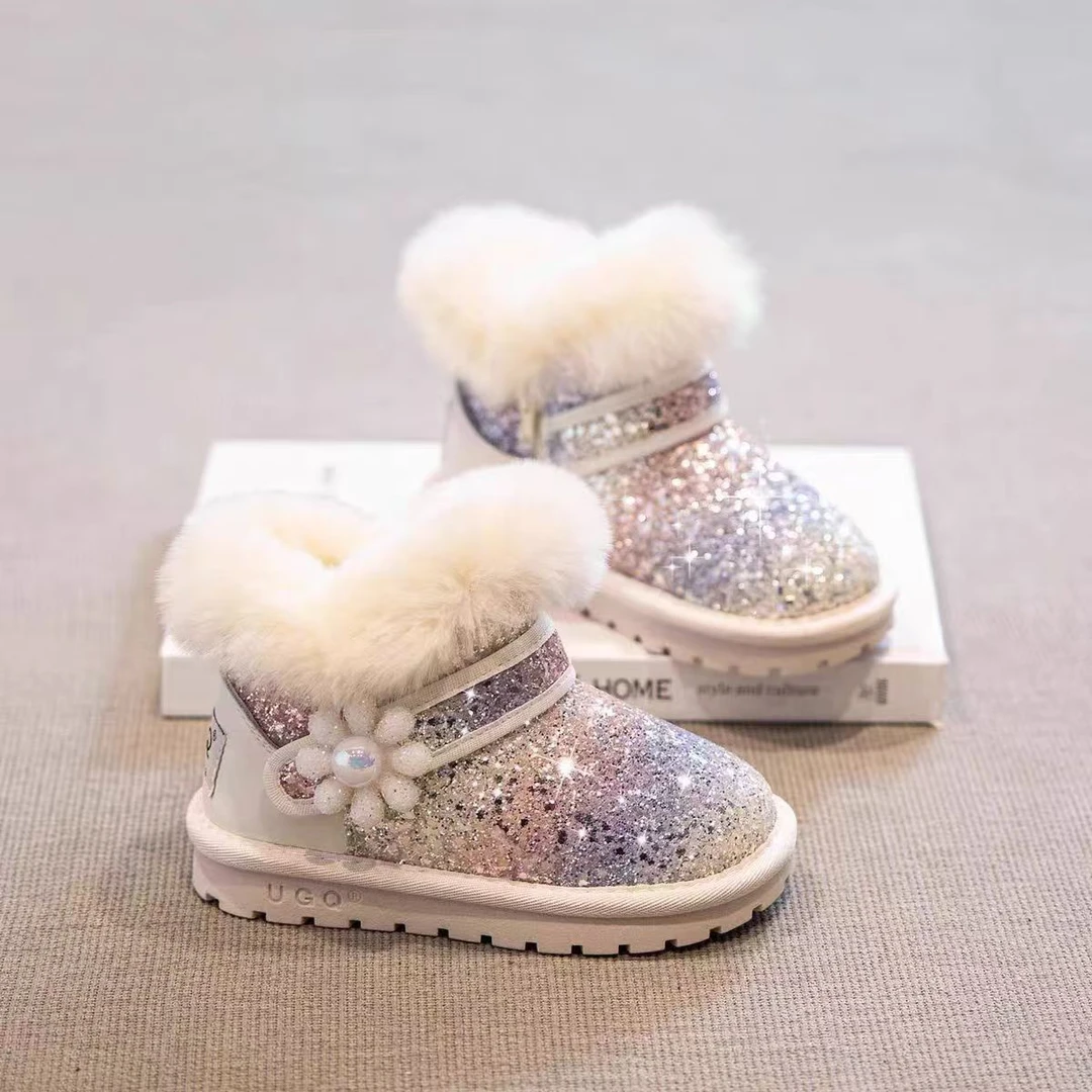 atongmu/阿童木女童雪地靴2024冬季新款女宝宝短靴中大童加绒棉鞋