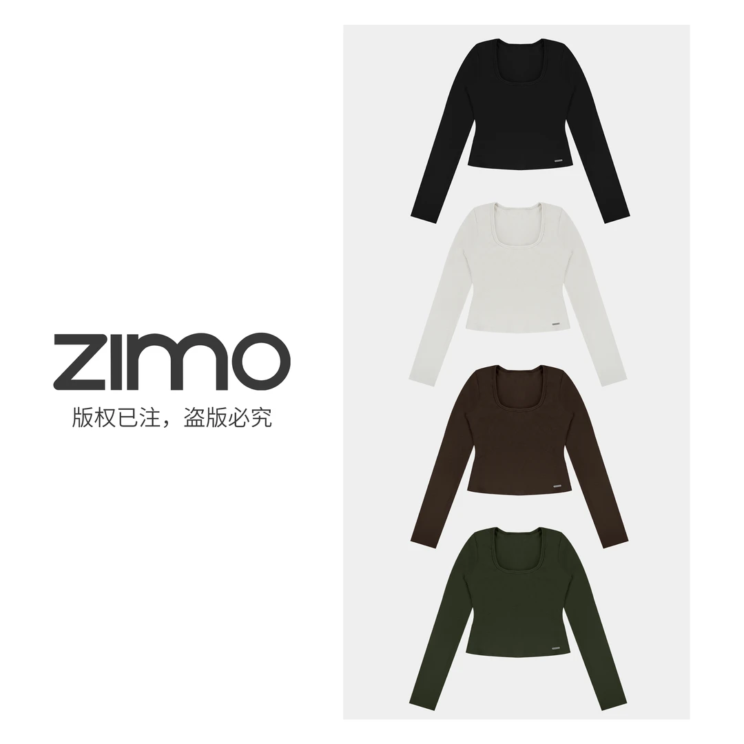 女士竖纹方领长袖129-ZIMO-运动长袖YFCX129