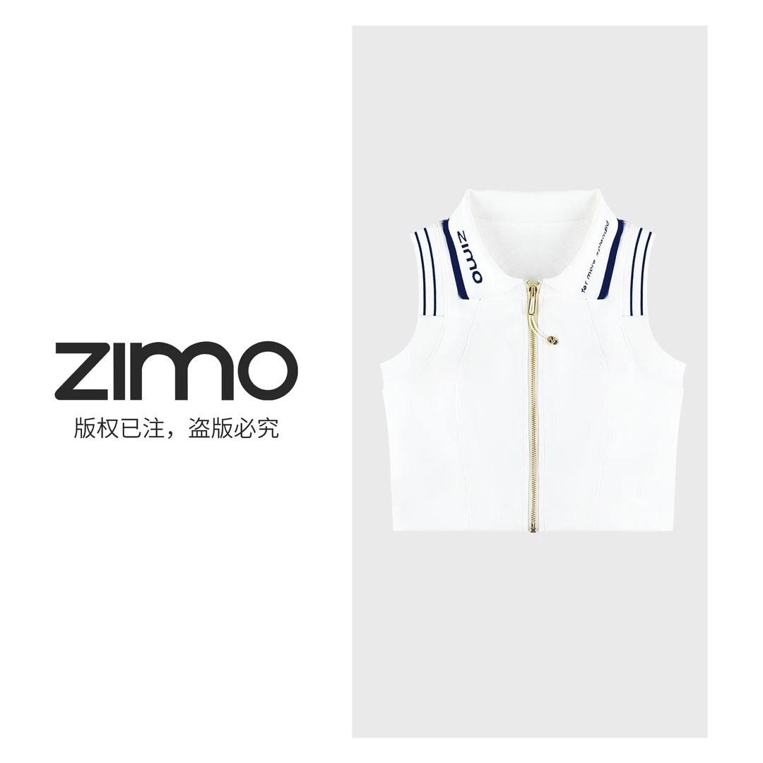 Polo领金拉链背心式文胸-藏青字母-zimo-瑜伽健身瑜伽服健身外穿