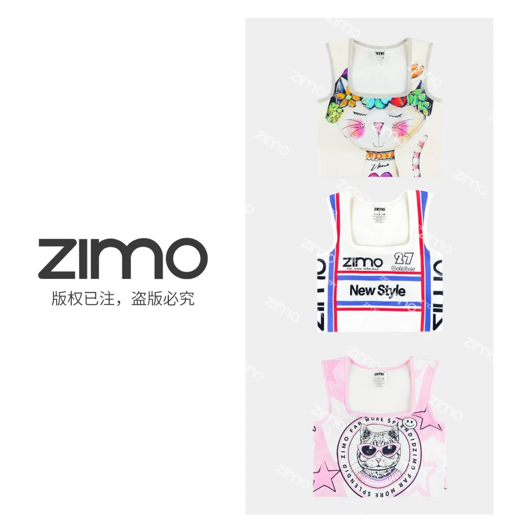 zimo高尔夫方领一体杯文胸-花环小猫-简约27号-墨镜小猫