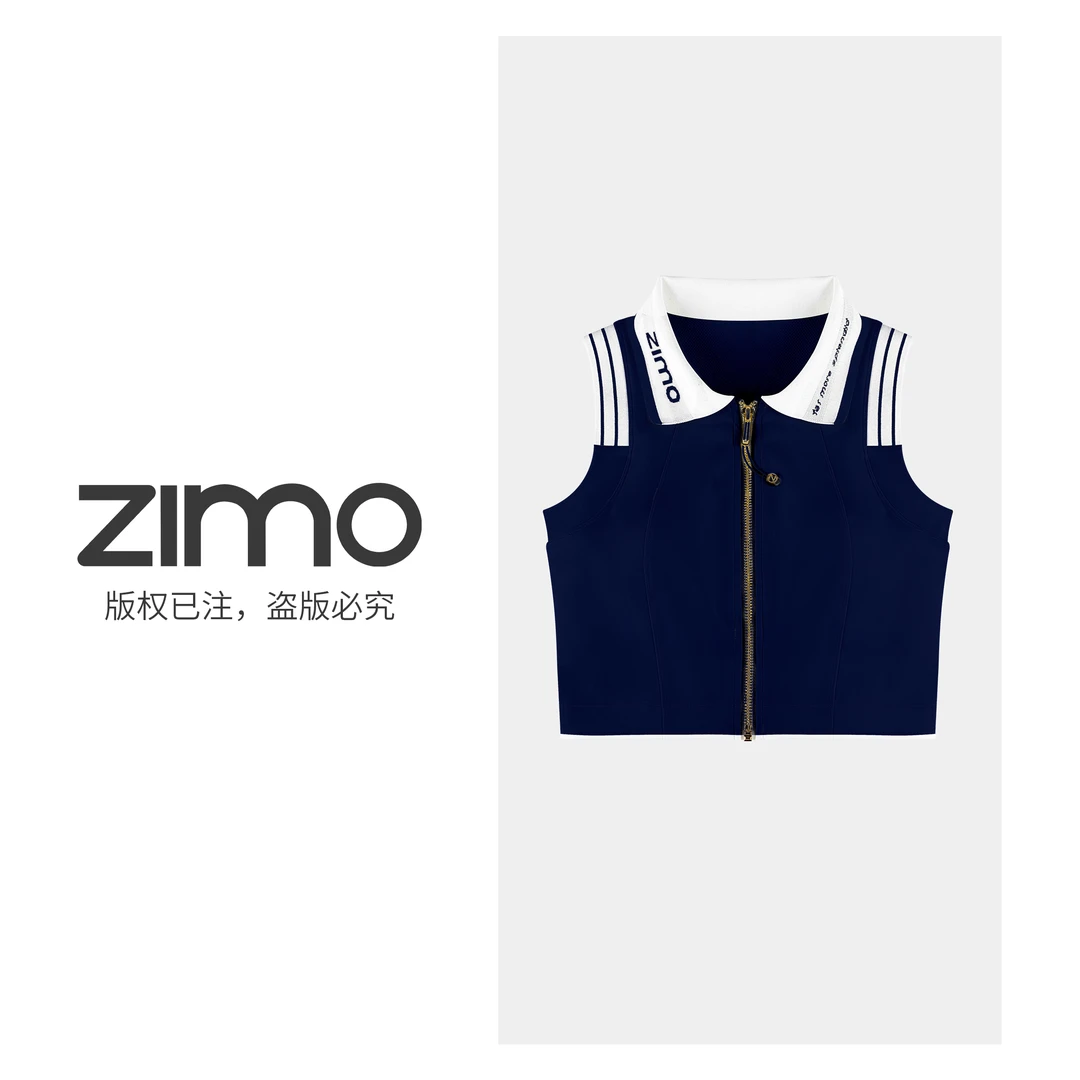 Polo领金拉链背心式文胸-藏青色-ZIMO-YFWX050