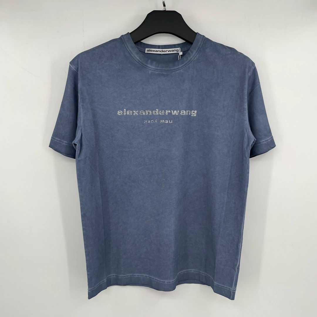 Alexander 4wang雾霾蓝水钻字母短袖
