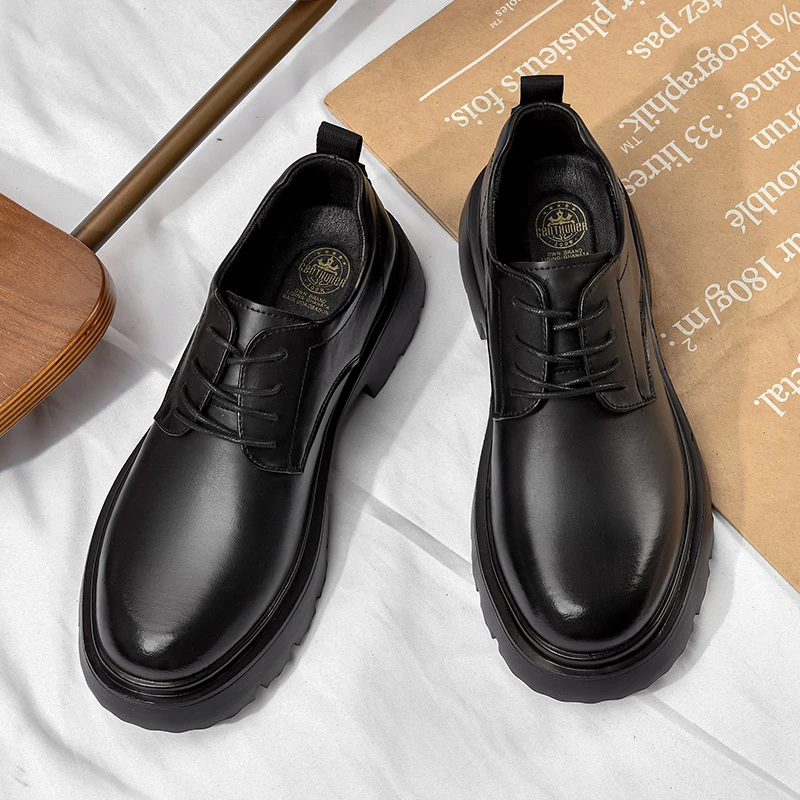 1812休闲皮鞋男新款英伦百搭男士时尚潮流厚底德比增高低帮马丁靴