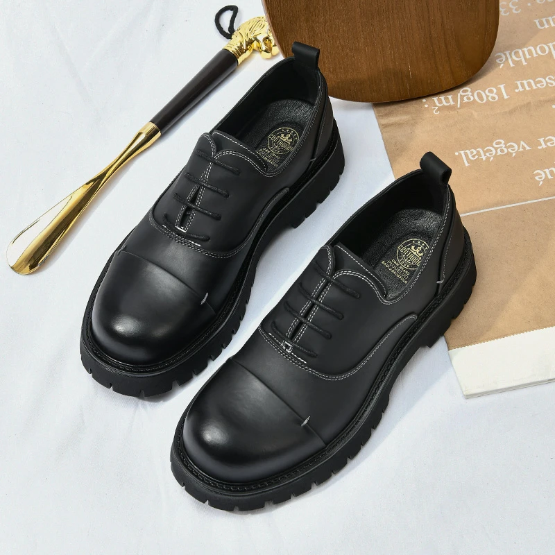 0612皮鞋男新款英伦工装潮流黑色男士休闲复古帅气高级感德比鞋子