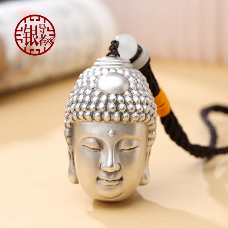 足银银制品 足银999一 念之间手把件佛头手玩纯银一念佛一念魔