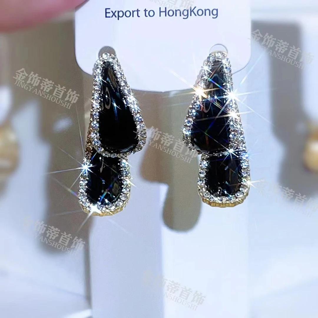 铜合金合成锆石耳饰 气质时尚百搭轻奢小众简约精致个性耳环J694