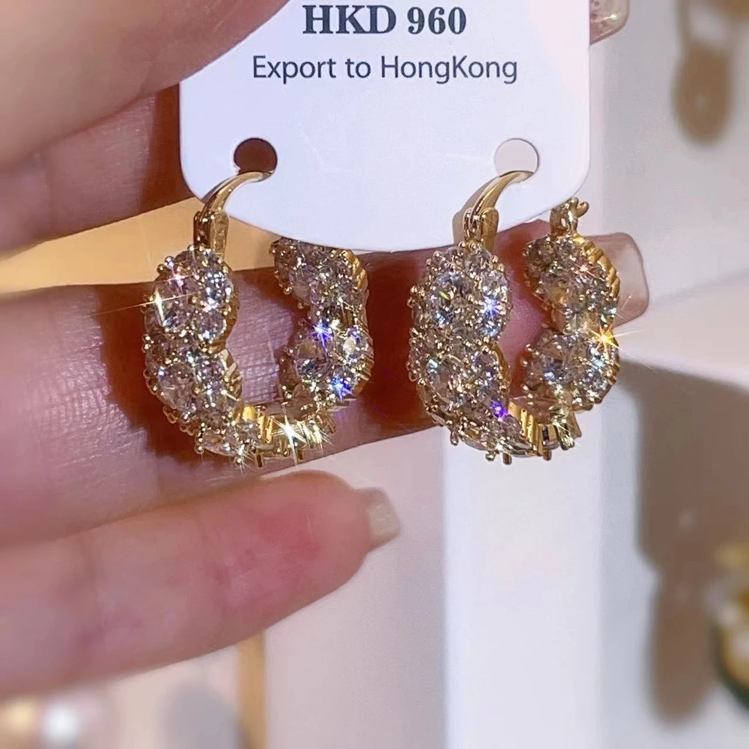 铜合金合成锆石耳饰 气质超闪时尚百搭轻奢简约精致经典耳环038