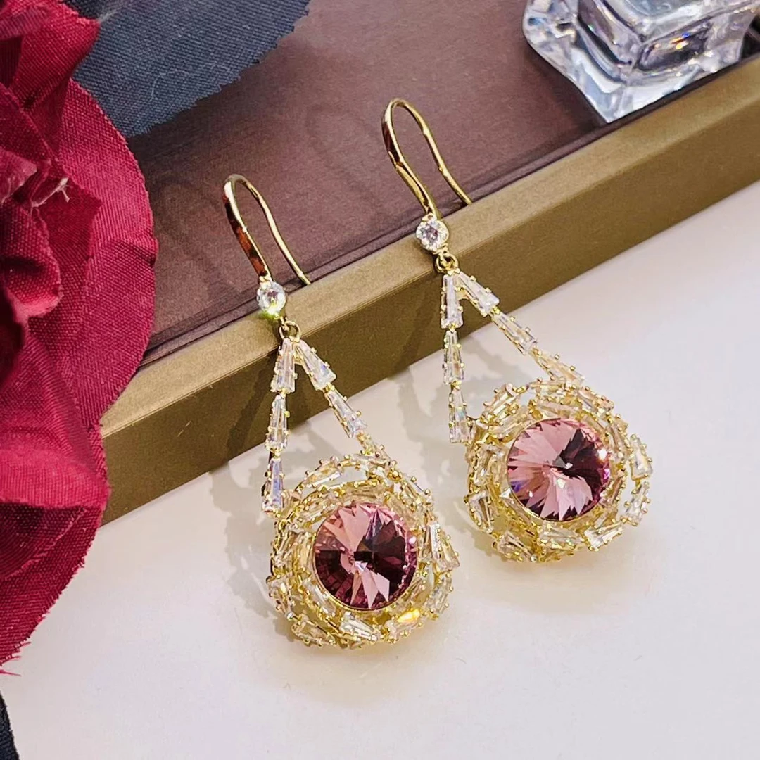 铜合金合成锆石耳饰 气质高级感重工时尚奢华百搭轻奢精致耳环083