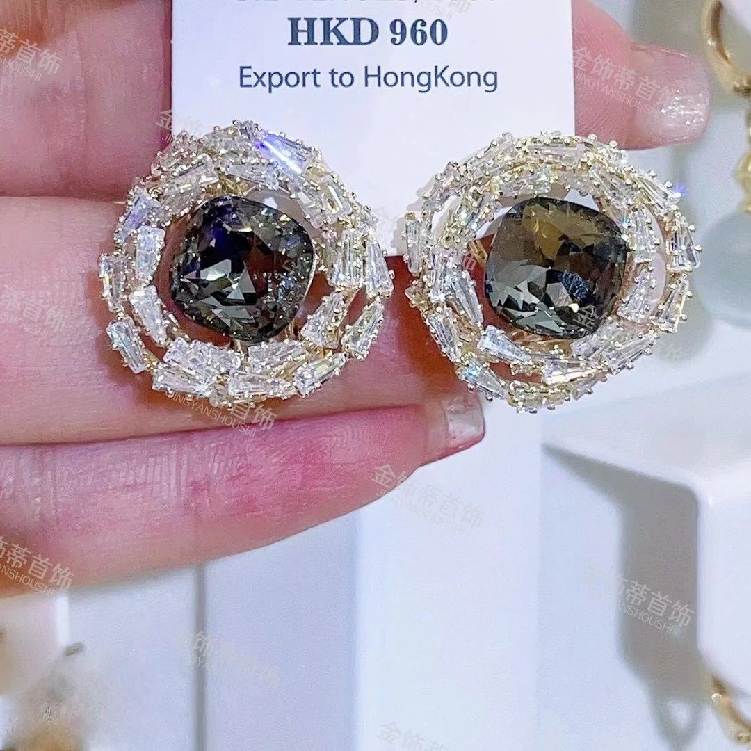 铜合金合成锆石耳饰 高级感时尚气质百搭精致简约轻奢耳环J230