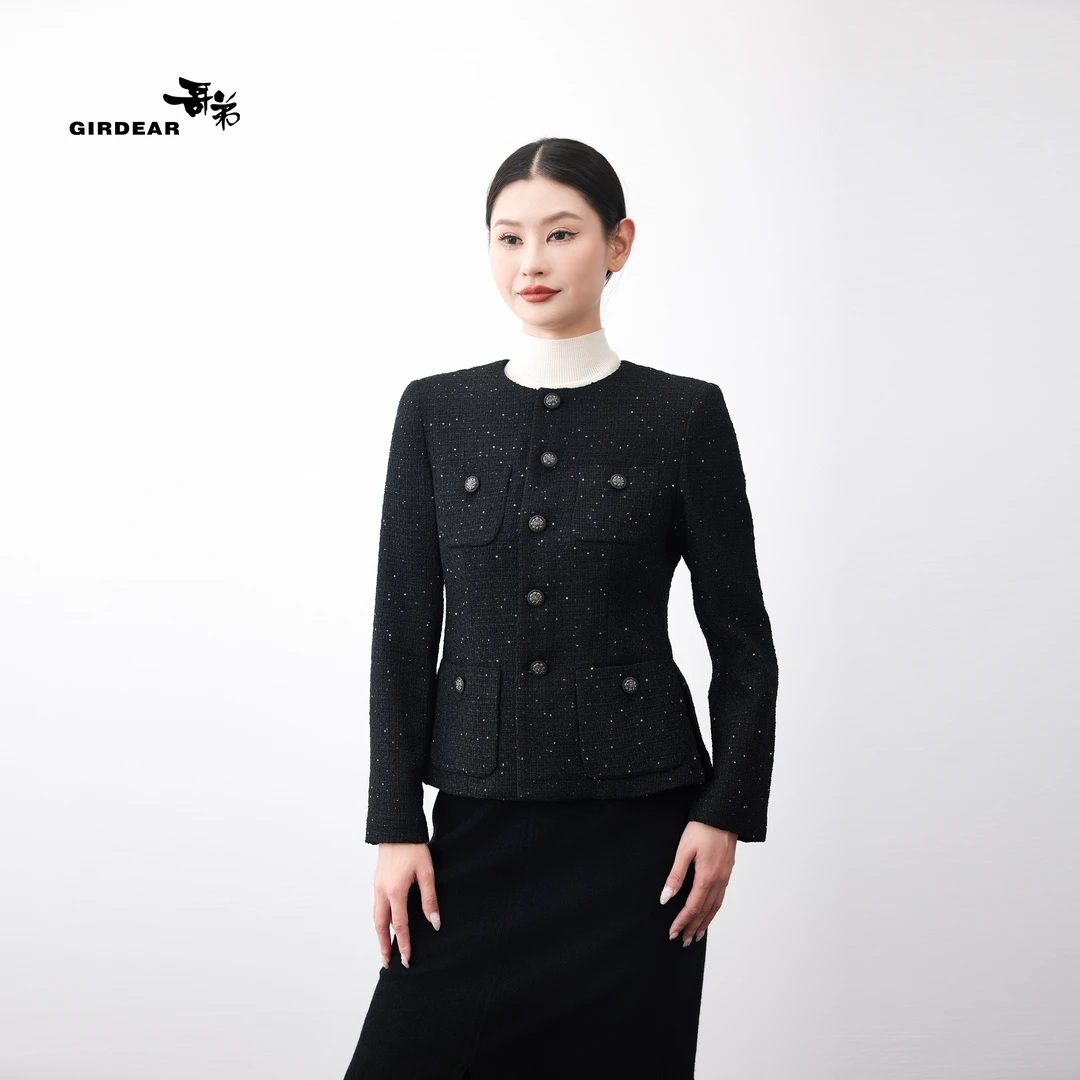 GIRDEAR/哥弟法式气质修身圆领单排扣小香风外套1400722-4A25511-