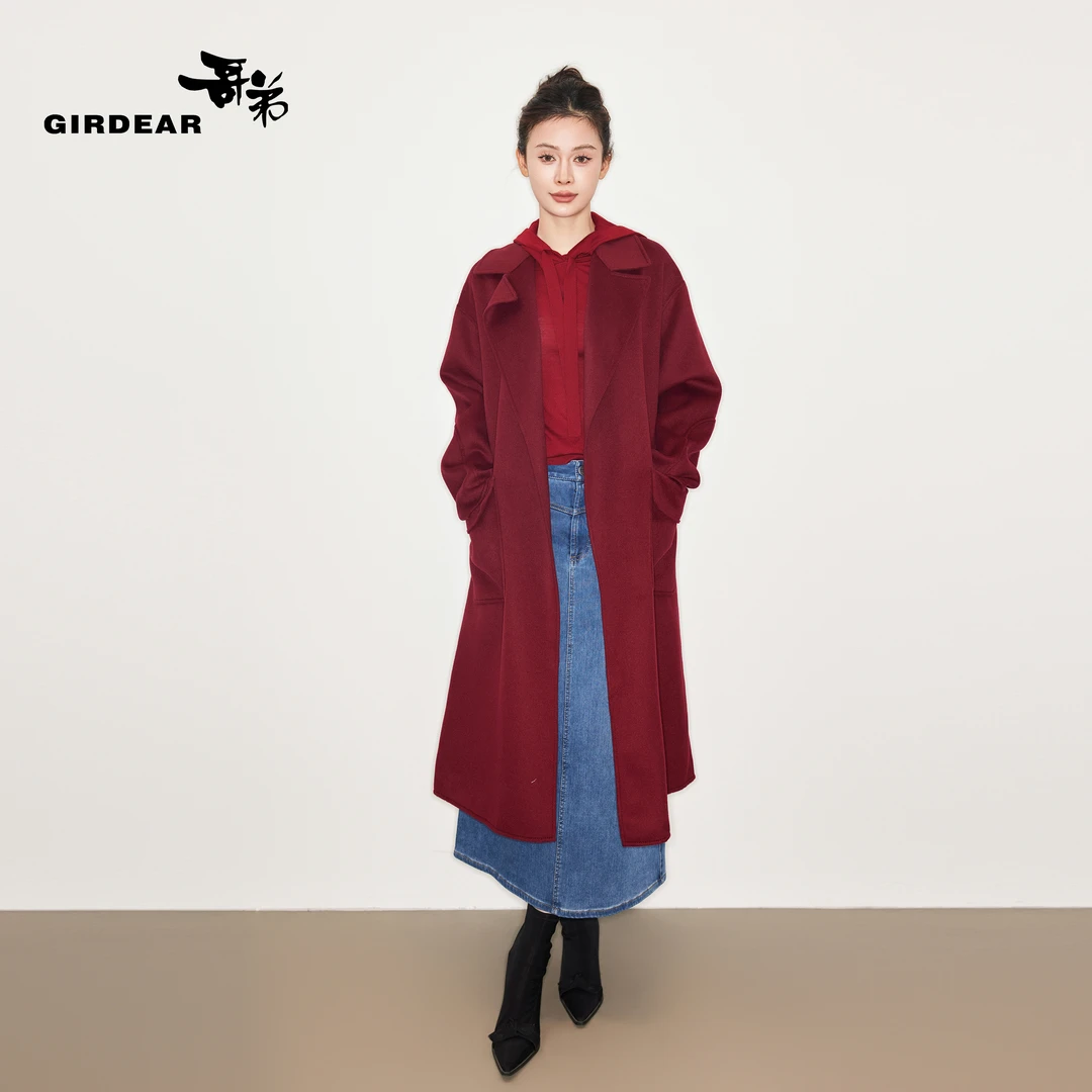 GIRDEAR/哥弟秋冬绵羊毛轻奢法式外套双面呢重工长款大衣1400640