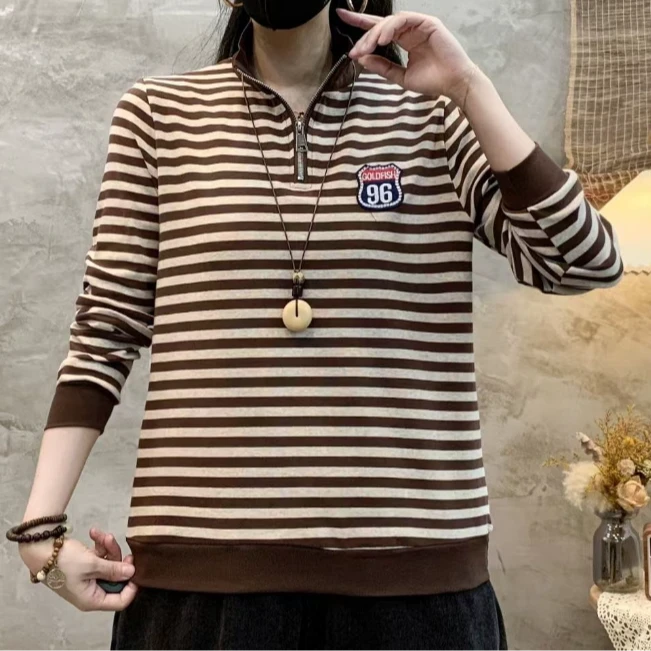 大码卫衣女长袖2024秋季新款宽松显瘦外穿妈妈半拉链休闲弹力上衣