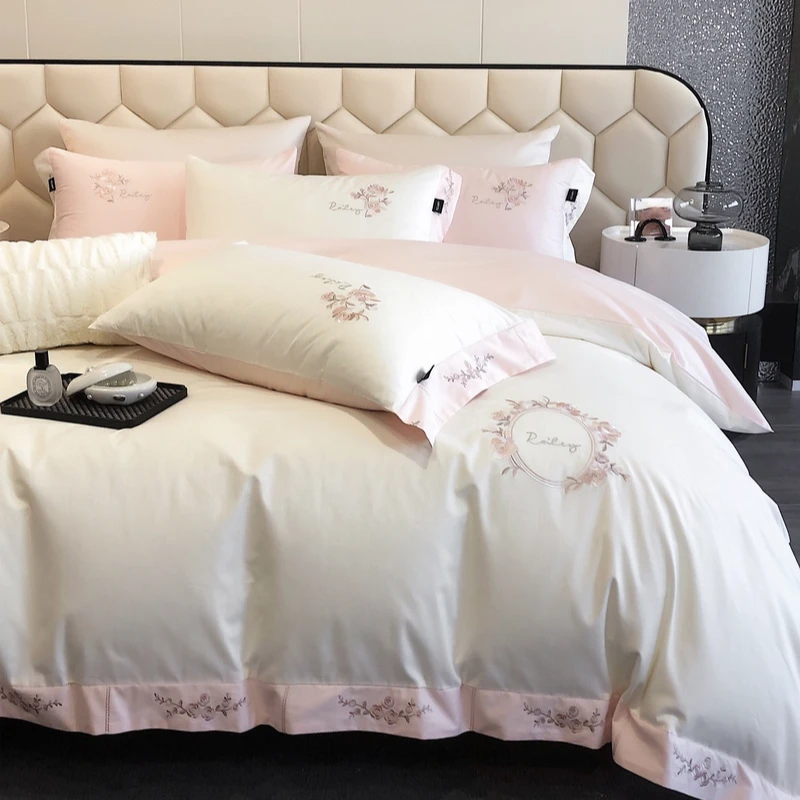 【莎莉】法式浪漫花朵刺绣全棉纯棉100%棉四件套套件