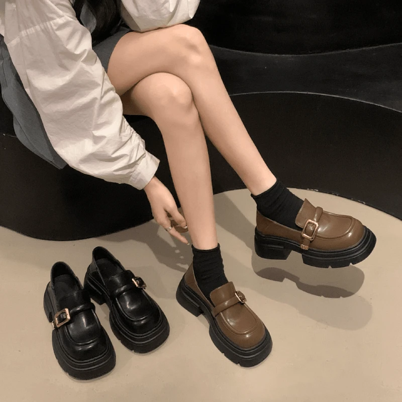 (实体尾货孤品断码鞋)厚底乐福鞋小皮鞋单鞋女圆头百搭舒适软底