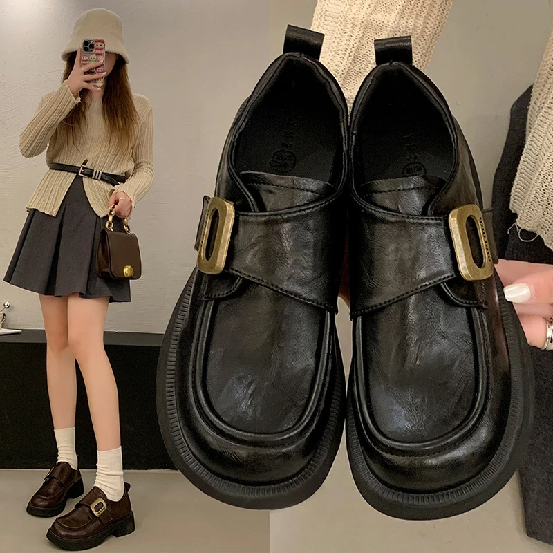 【一双孤品】厚底乐福鞋小皮鞋单鞋女圆头百搭舒适软底英伦风学院风