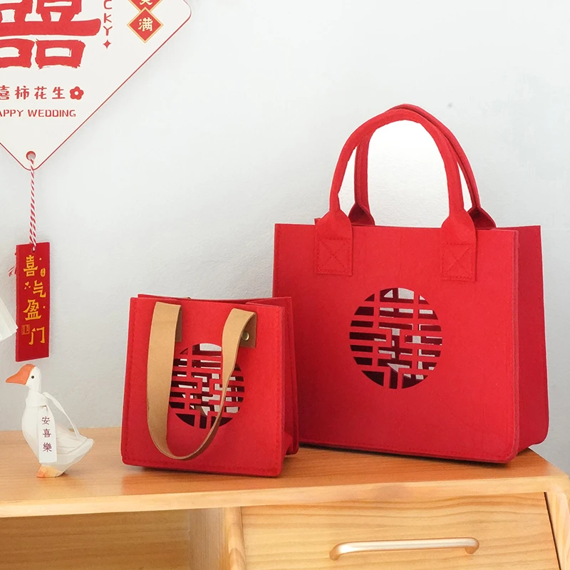 锁美家居结婚用品高档手提袋毛毡袋婚礼婚庆专用伴手礼喜糖礼品袋