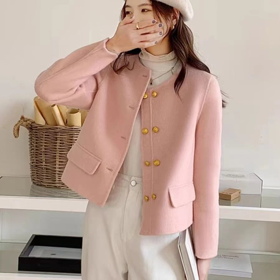 秋冬新款法式小香风羊毛呢外套女小个子女款双面羊绒大衣百搭上衣