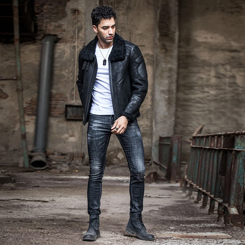 BINLISHENGSHOU/滨莉圣铄原生态皮毛一体男b3空军飞行服外套